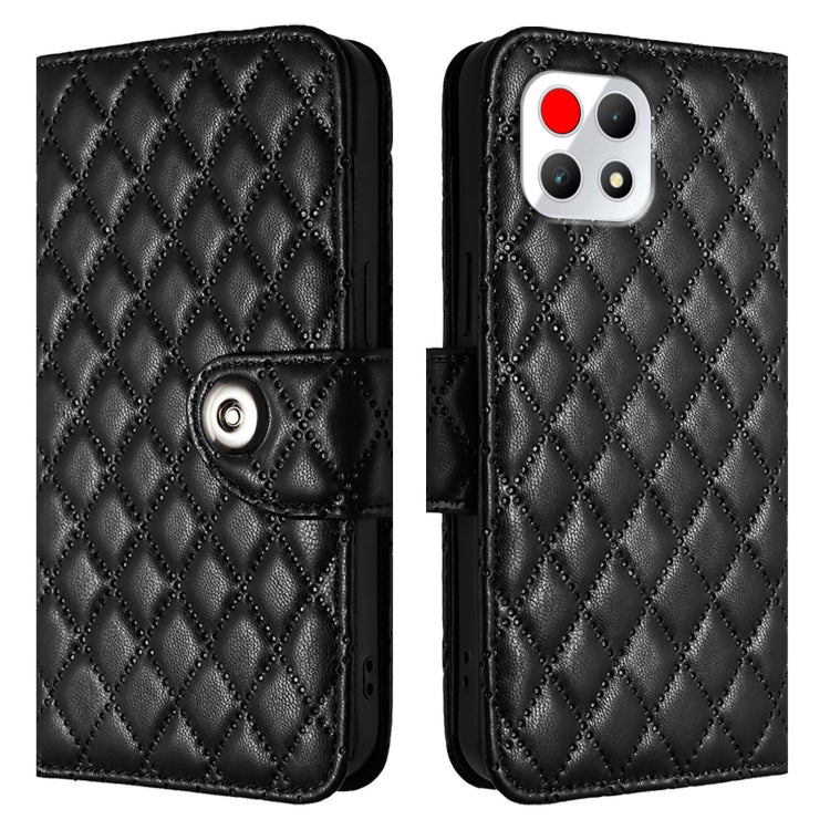 For T-Mobile REVVL 7 5G Rhombic Texture Flip Leather Phone Case with Lanyard