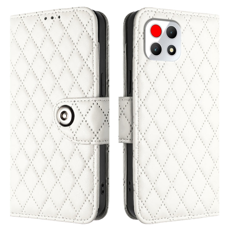 For T-Mobile REVVL 7 5G Rhombic Texture Flip Leather Phone Case with Lanyard