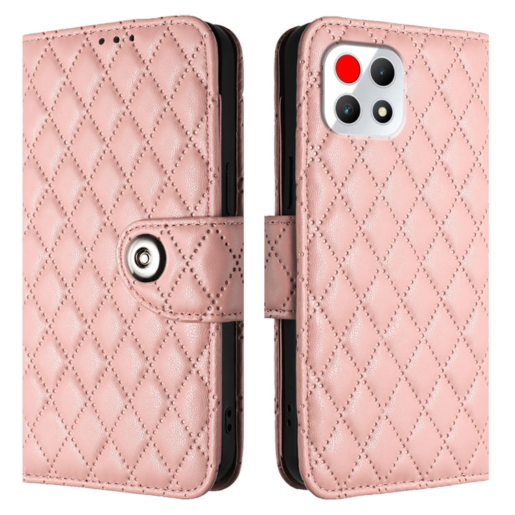 For T-Mobile REVVL 7 5G Rhombic Texture Flip Leather Phone Case with Lanyard