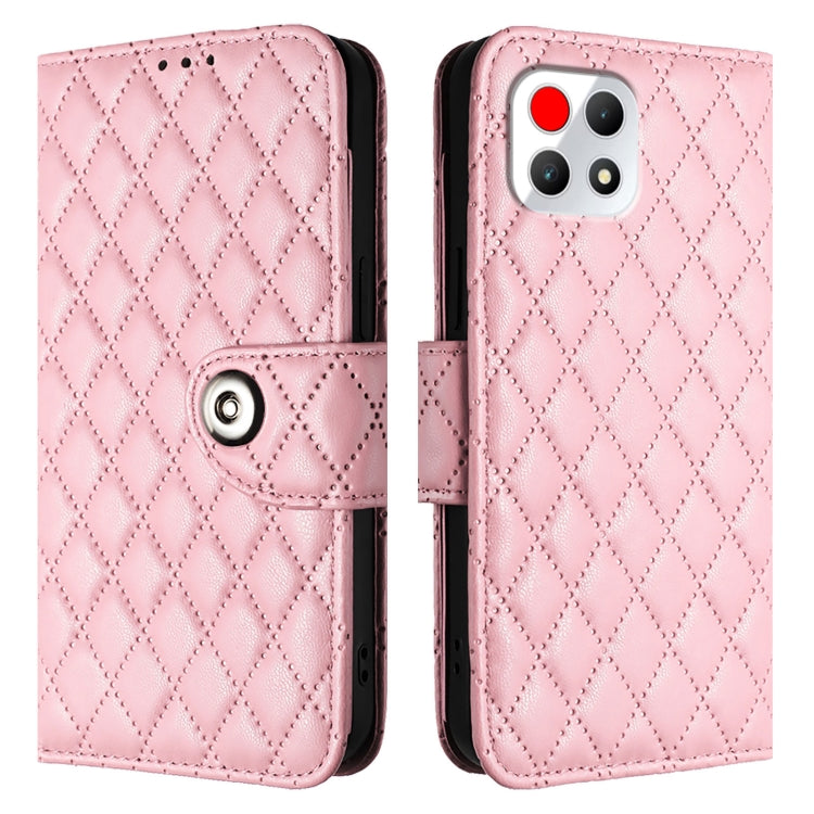 For T-Mobile REVVL 7 5G Rhombic Texture Flip Leather Phone Case with Lanyard