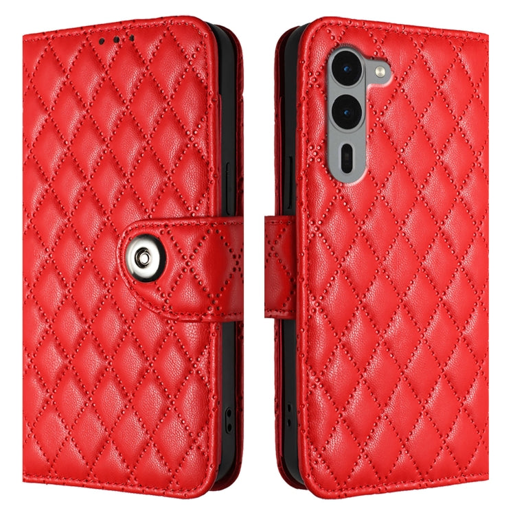 For Fujitsu Arrows We2 F-52E Rhombic Texture Flip Leather Phone Case with Lanyard