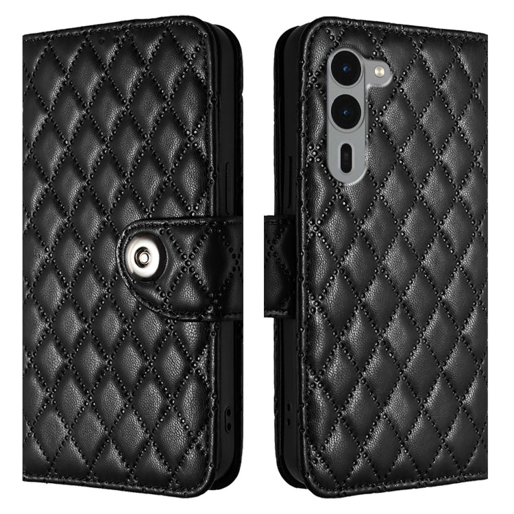 For Fujitsu Arrows We2 F-52E Rhombic Texture Flip Leather Phone Case with Lanyard