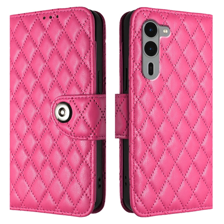 For Fujitsu Arrows We2 F-52E Rhombic Texture Flip Leather Phone Case with Lanyard