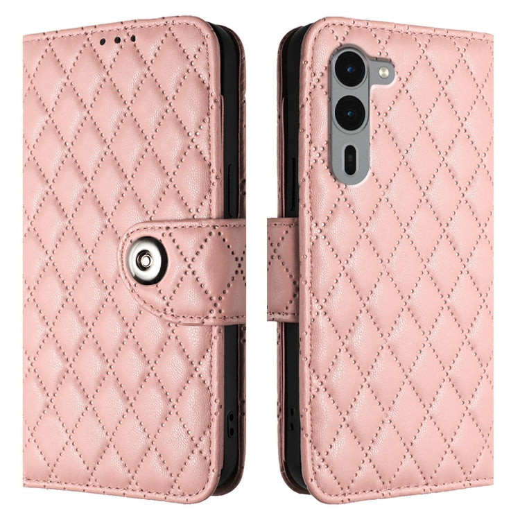 For Fujitsu Arrows We2 F-52E Rhombic Texture Flip Leather Phone Case with Lanyard