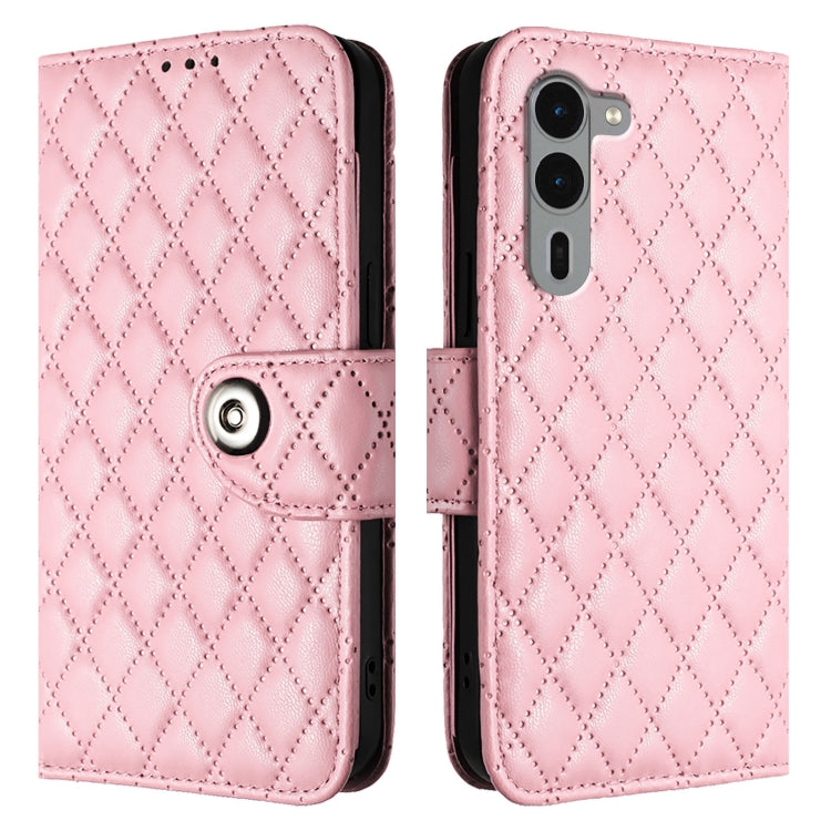 For Fujitsu Arrows We2 F-52E Rhombic Texture Flip Leather Phone Case with Lanyard
