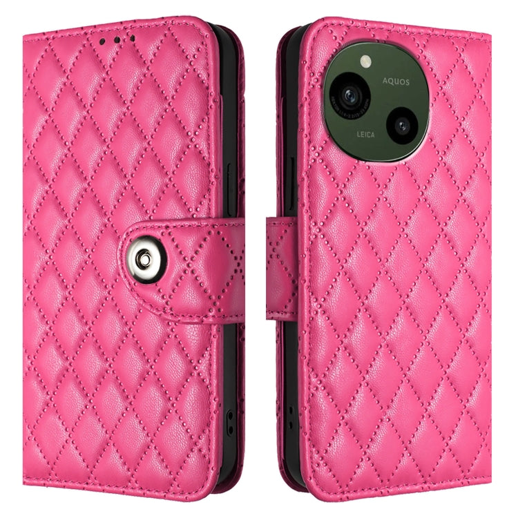 For Sharp Aquos R9 SH-51E Rhombic Texture Flip Leather Phone Case with Lanyard