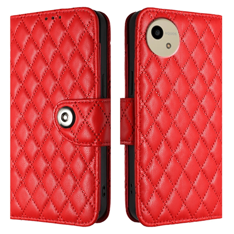For Sharp Aquos Wish4 SH-52E Rhombic Texture Flip Leather Phone Case with Lanyard
