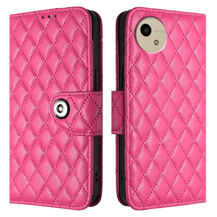 For Sharp Aquos Wish4 SH-52E Rhombic Texture Flip Leather Phone Case with Lanyard