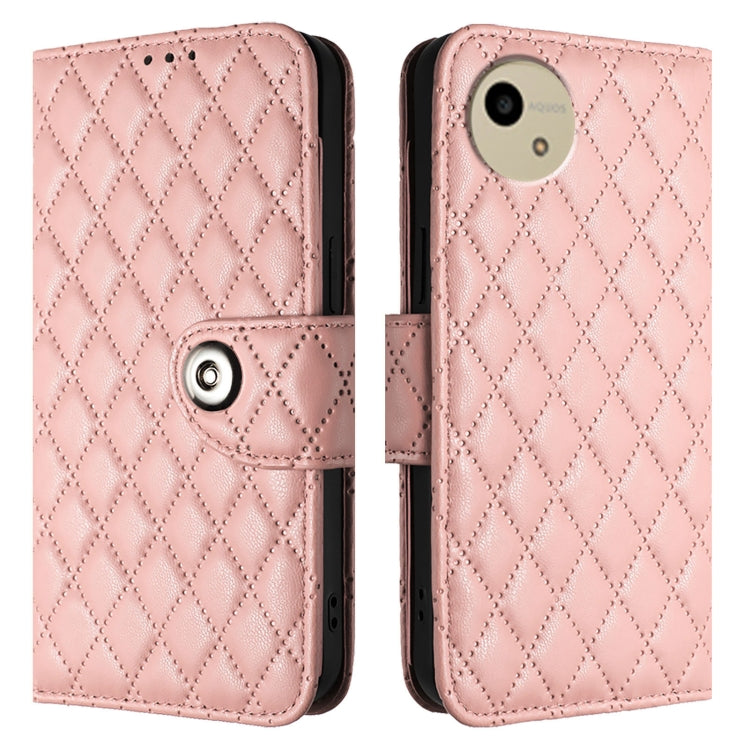 For Sharp Aquos Wish4 SH-52E Rhombic Texture Flip Leather Phone Case with Lanyard