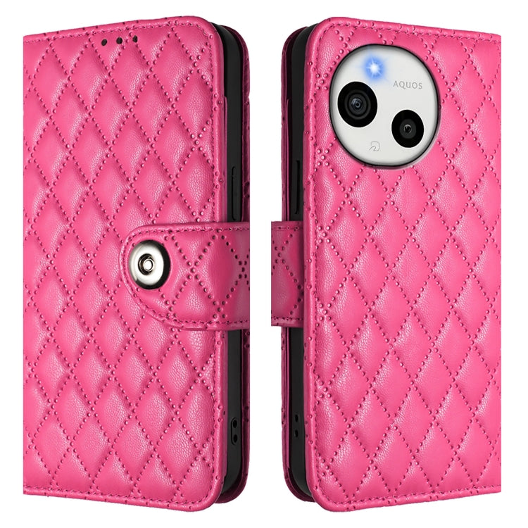For Sharp Aquos Sense9 Rhombic Texture Flip Leather Phone Case with Lanyard
