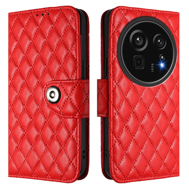 For Sharp Aquos R9 Pro Rhombic Texture Flip Leather Phone Case with Lanyard
