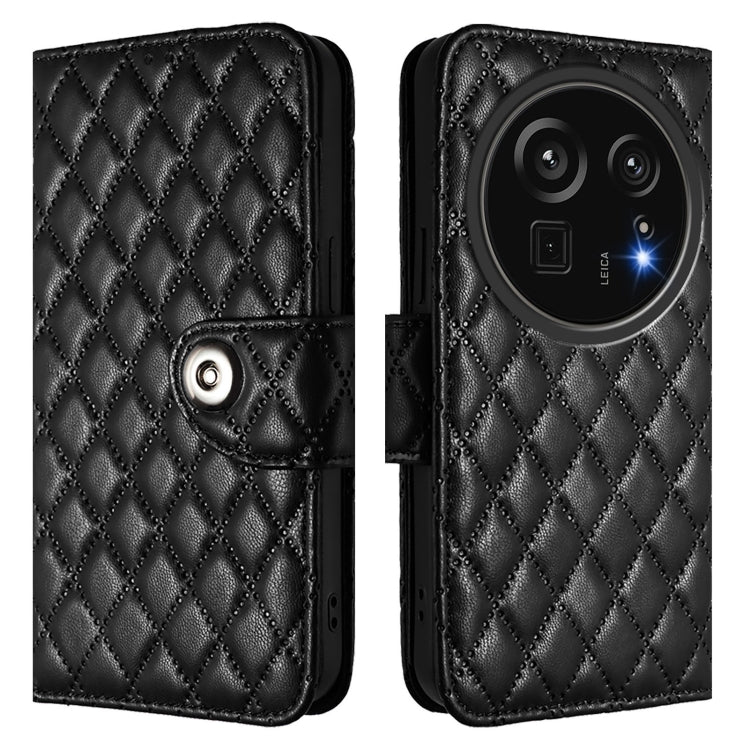 For Sharp Aquos R9 Pro Rhombic Texture Flip Leather Phone Case with Lanyard