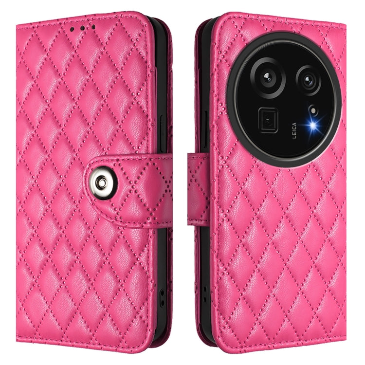 For Sharp Aquos R9 Pro Rhombic Texture Flip Leather Phone Case with Lanyard