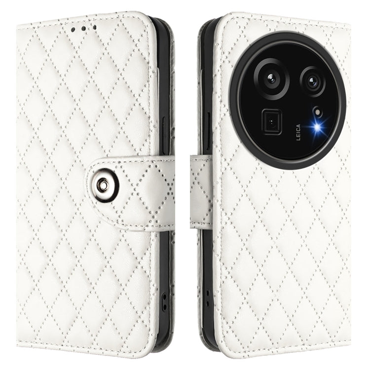 For Sharp Aquos R9 Pro Rhombic Texture Flip Leather Phone Case with Lanyard