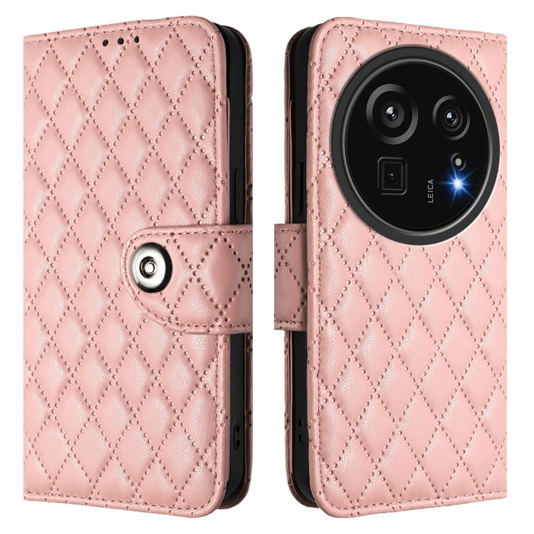 For Sharp Aquos R9 Pro Rhombic Texture Flip Leather Phone Case with Lanyard