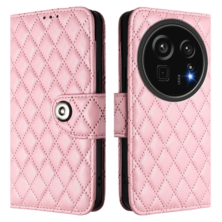 For Sharp Aquos R9 Pro Rhombic Texture Flip Leather Phone Case with Lanyard