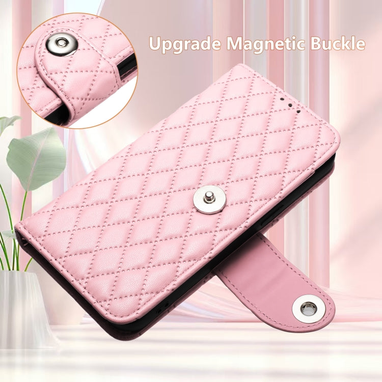 For Sharp Aquos R9 Pro Rhombic Texture Flip Leather Phone Case with Lanyard