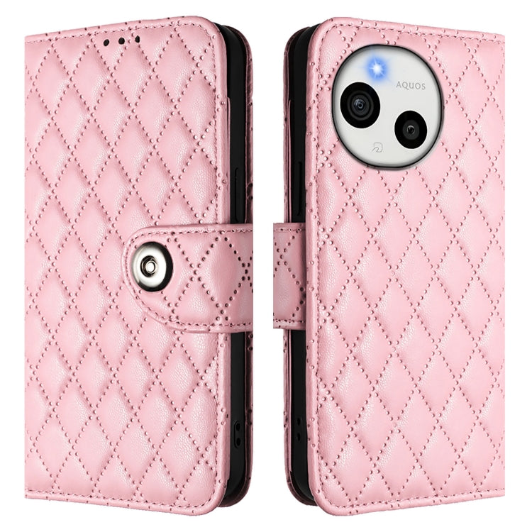 For Sharp Aquos Sense9 Plus Rhombic Texture Flip Leather Phone Case with Lanyard