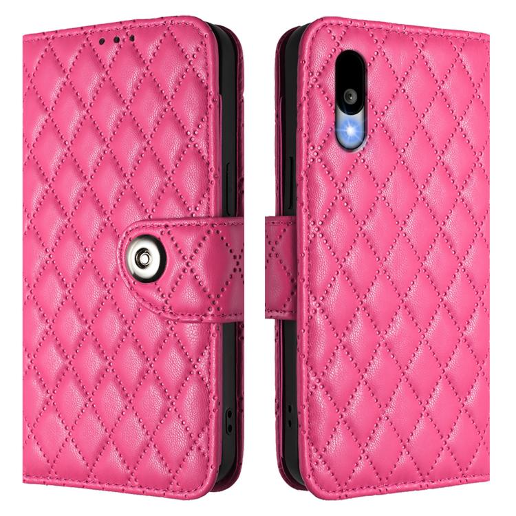 For Sharp Basio Active 3 Rhombic Texture Flip Leather Phone Case with Lanyard