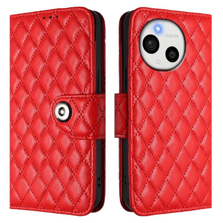 For Sharp Aquos Sense10 Rhombic Texture Flip Leather Phone Case with Lanyard