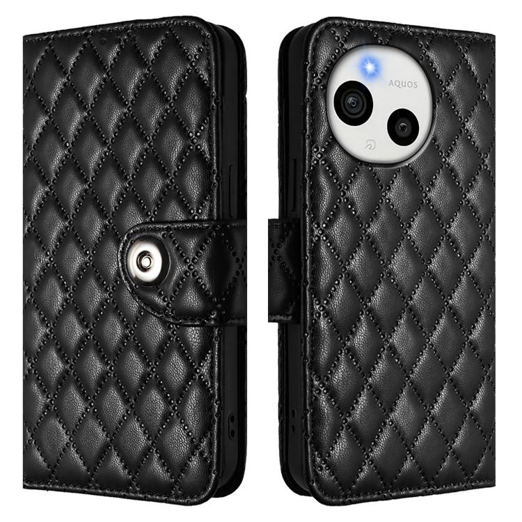 For Sharp Aquos Sense10 Rhombic Texture Flip Leather Phone Case with Lanyard