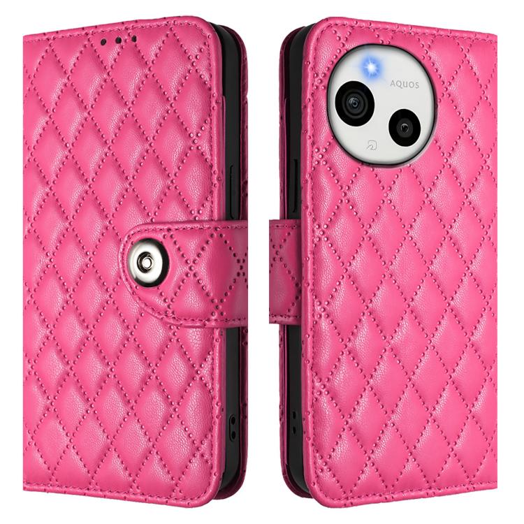 For Sharp Aquos Sense10 Rhombic Texture Flip Leather Phone Case with Lanyard