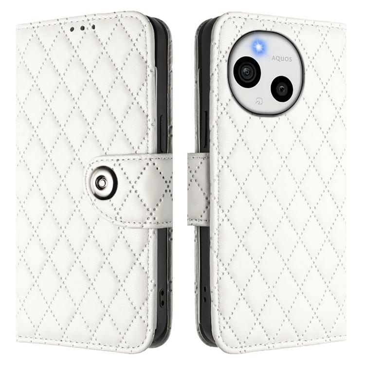 For Sharp Aquos Sense10 Rhombic Texture Flip Leather Phone Case with Lanyard