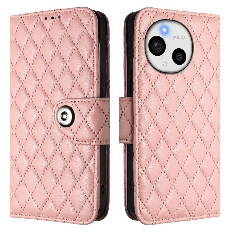 For Sharp Aquos Sense10 Rhombic Texture Flip Leather Phone Case with Lanyard