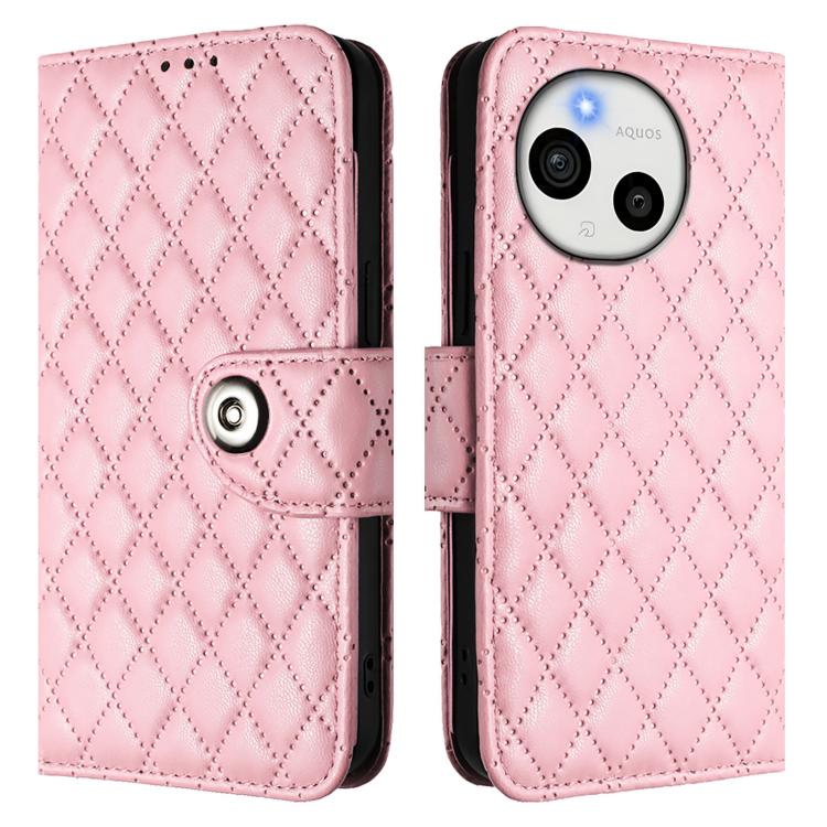 For Sharp Aquos Sense10 Rhombic Texture Flip Leather Phone Case with Lanyard