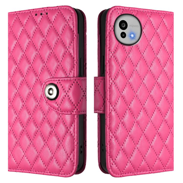 For Sharp Aquos wish6 Rhombic Texture Flip Leather Phone Case with Lanyard