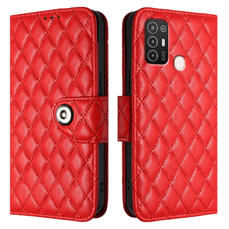 For ZTE Blade A52 Rhombic Texture Flip Leather Phone Case with Lanyard