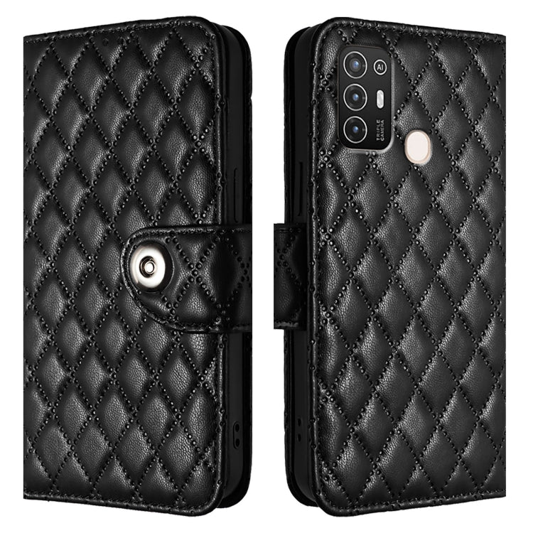 For ZTE Blade A52 Rhombic Texture Flip Leather Phone Case with Lanyard