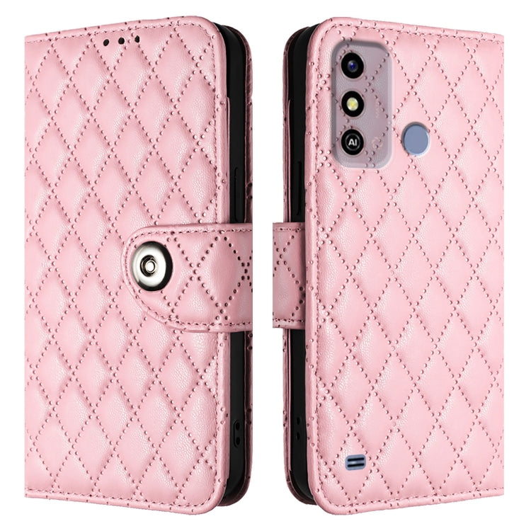 For ZTE Blade A53 Rhombic Texture Flip Leather Phone Case with Lanyard
