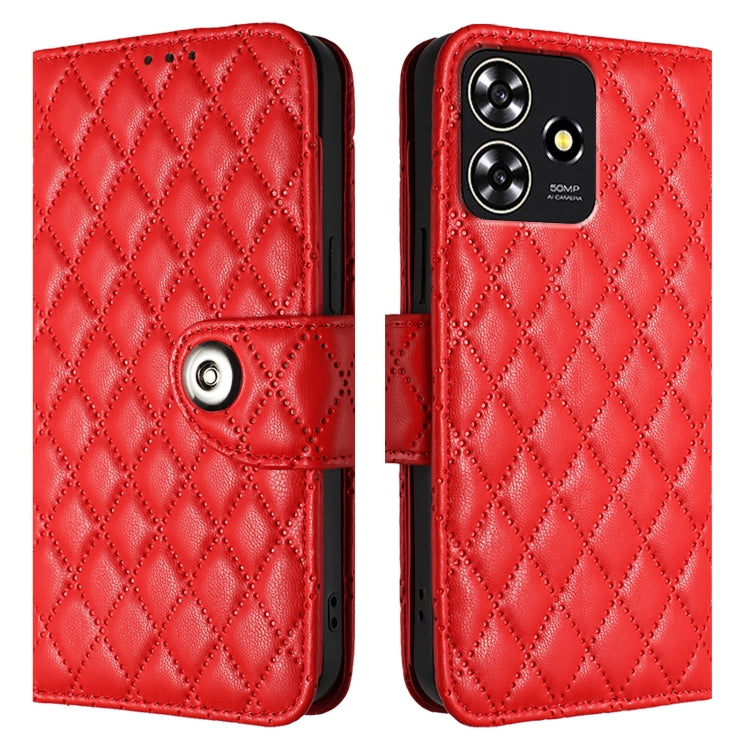 For ZTE Blade A73 4G Rhombic Texture Flip Leather Phone Case with Lanyard