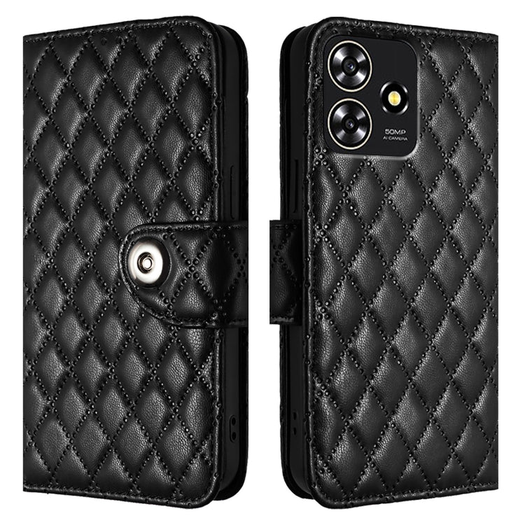 For ZTE Blade A73 4G Rhombic Texture Flip Leather Phone Case with Lanyard