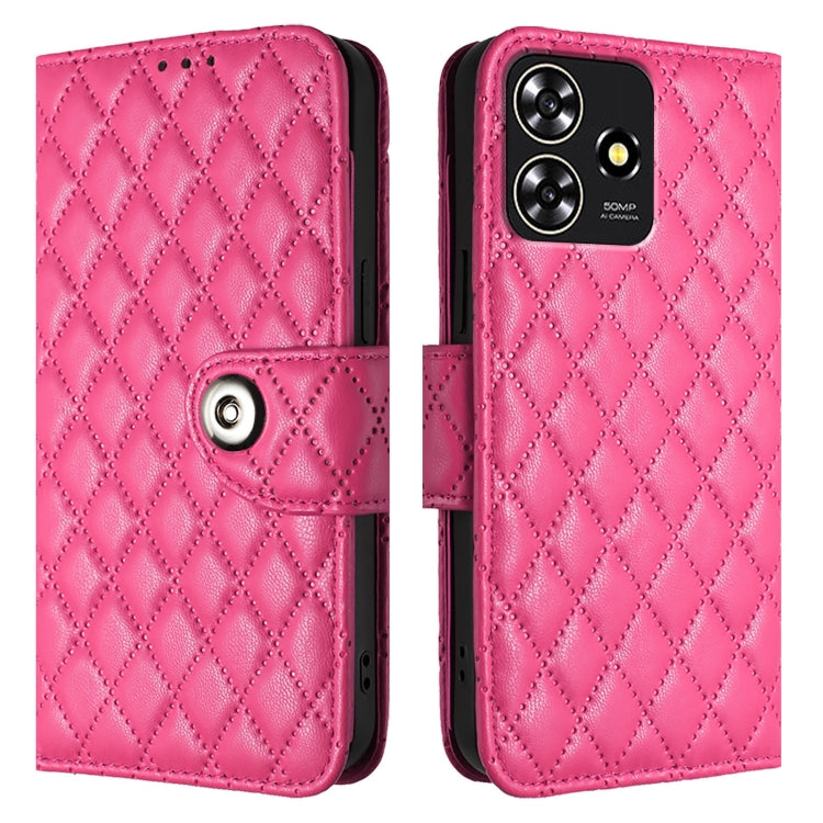 For ZTE Blade A73 4G Rhombic Texture Flip Leather Phone Case with Lanyard