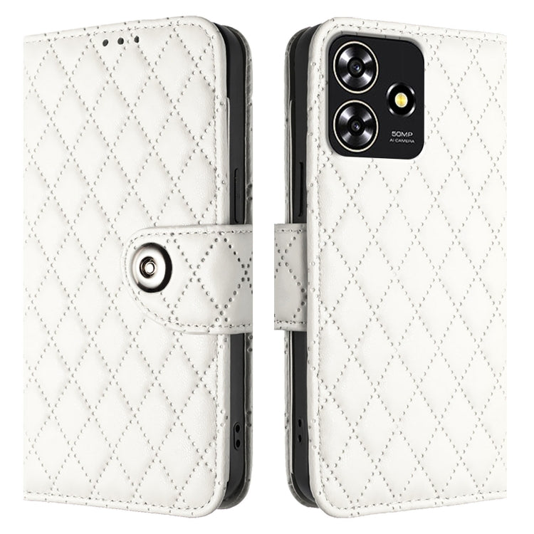 For ZTE Blade A73 4G Rhombic Texture Flip Leather Phone Case with Lanyard
