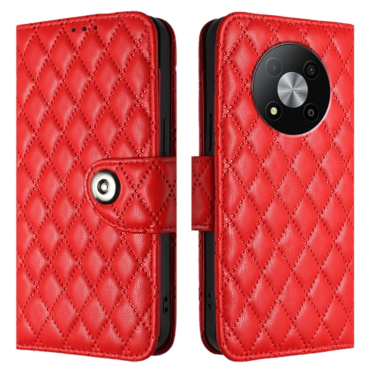 For ZTE Blade A73 5G Rhombic Texture Flip Leather Phone Case with Lanyard
