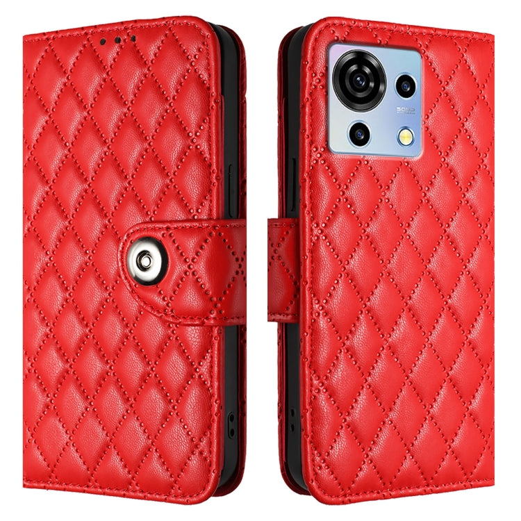For ZTE Blade V50 Vita Rhombic Texture Flip Leather Phone Case with Lanyard