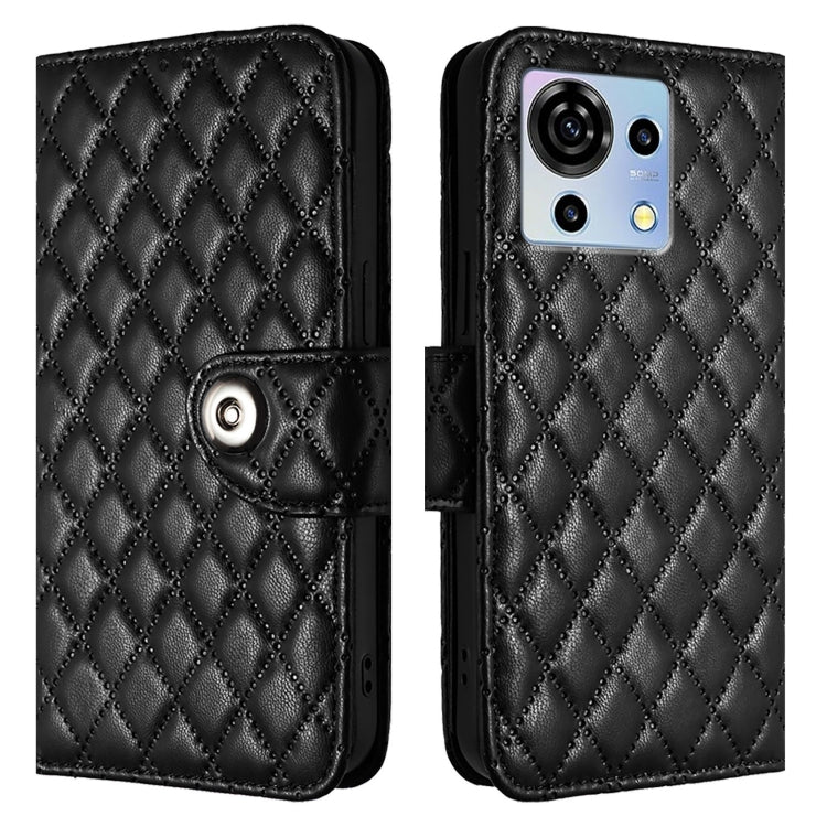 For ZTE Blade V50 Vita Rhombic Texture Flip Leather Phone Case with Lanyard