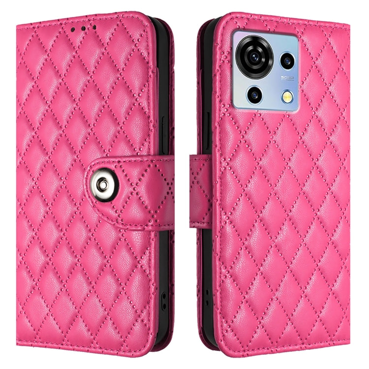 For ZTE Blade V50 Vita Rhombic Texture Flip Leather Phone Case with Lanyard