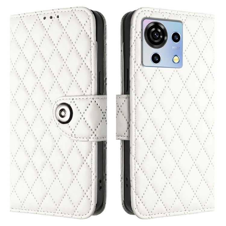 For ZTE Blade V50 Vita Rhombic Texture Flip Leather Phone Case with Lanyard