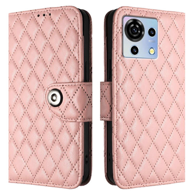 For ZTE Blade V50 Vita Rhombic Texture Flip Leather Phone Case with Lanyard