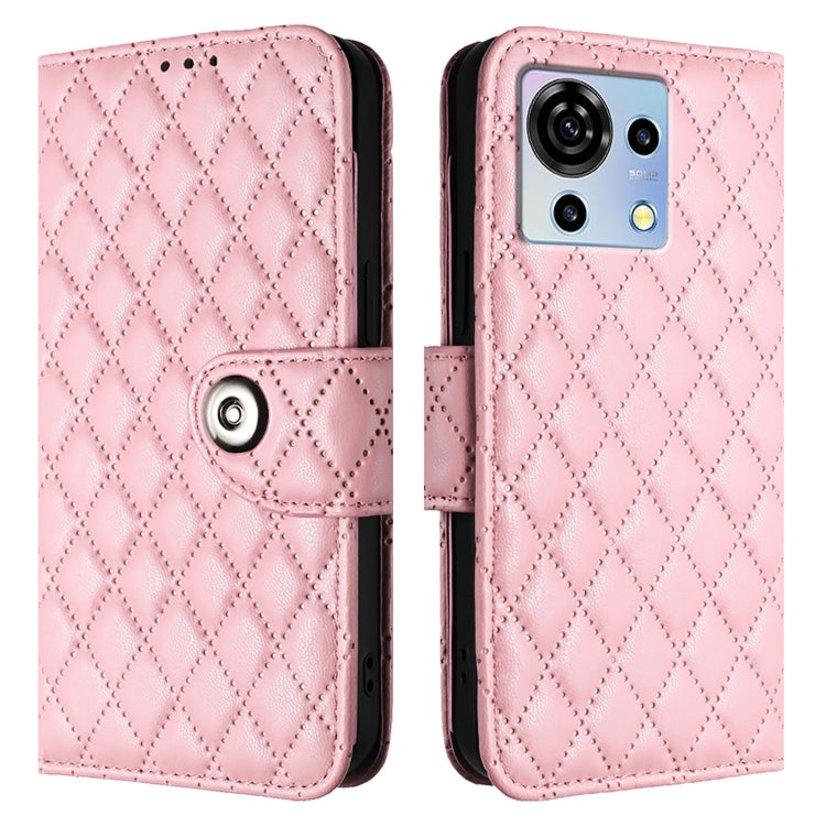 For ZTE Blade V50 Vita Rhombic Texture Flip Leather Phone Case with Lanyard