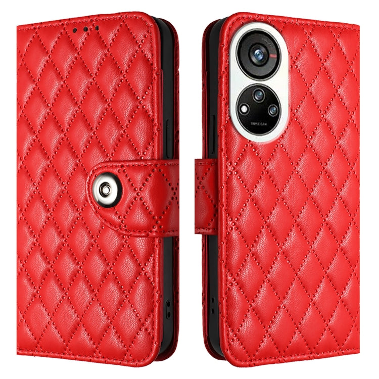 For ZTE Blade V40s Rhombic Texture Flip Leather Phone Case with Lanyard