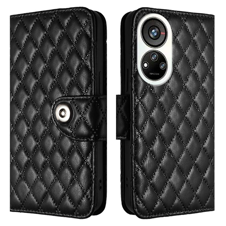 For ZTE Blade V40s Rhombic Texture Flip Leather Phone Case with Lanyard