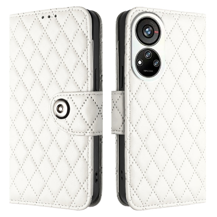 For ZTE Blade V40s Rhombic Texture Flip Leather Phone Case with Lanyard