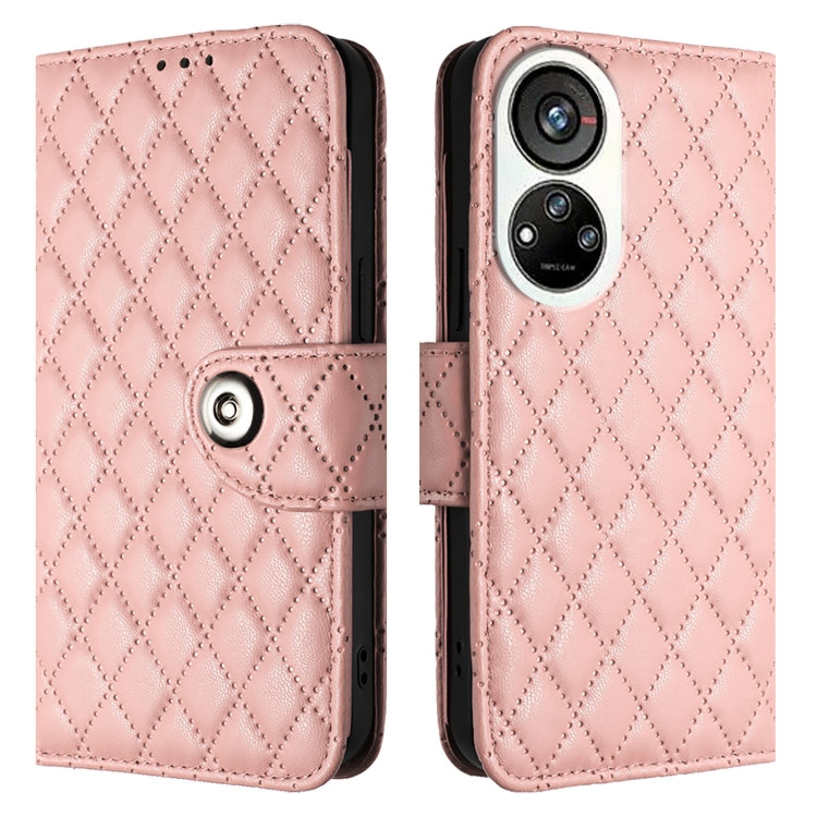 For ZTE Blade V40s Rhombic Texture Flip Leather Phone Case with Lanyard
