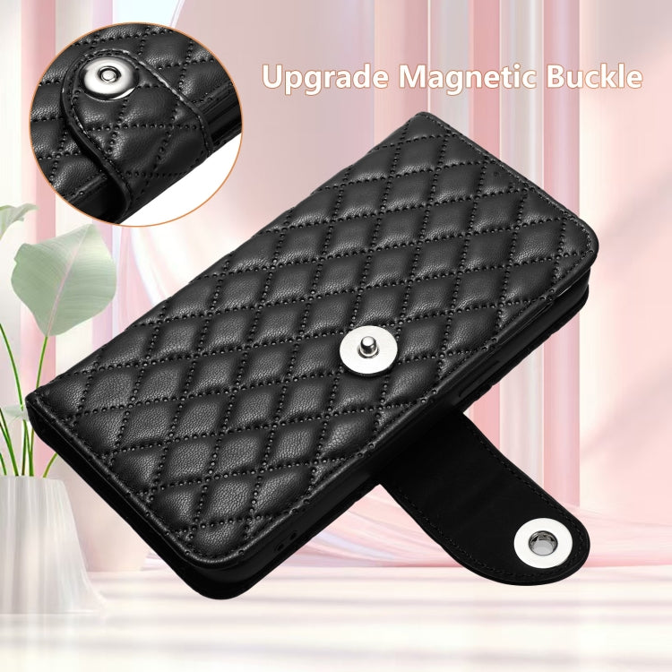 For ZTE Blade A75 5G Rhombic Texture Flip Leather Phone Case with Lanyard