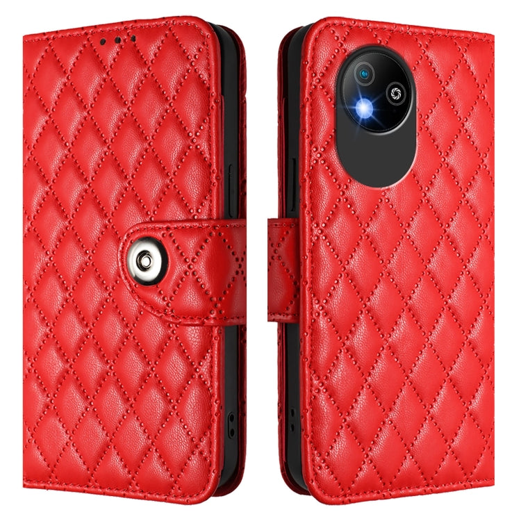 For ZTE Blade A35 Lite Rhombic Texture Flip Leather Phone Case with Lanyard